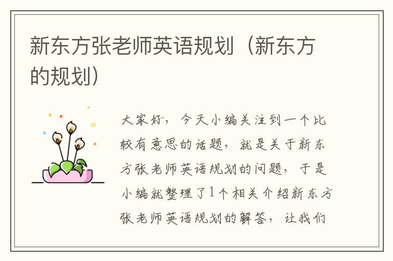 新东方张老师英语规划（新东方的规划）