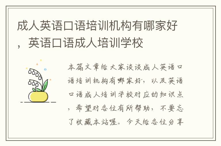 成人英语口语培训机构有哪家好，英语口语成人培训学校