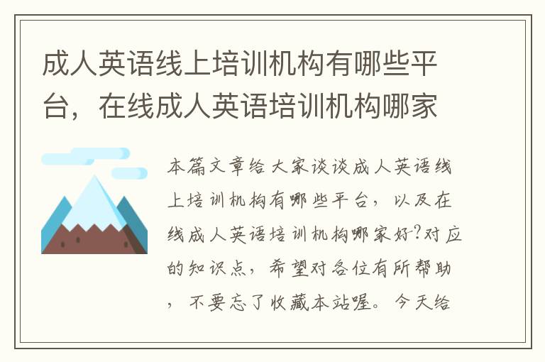 成人英语线上培训机构有哪些平台，在线成人英语培训机构哪家好?