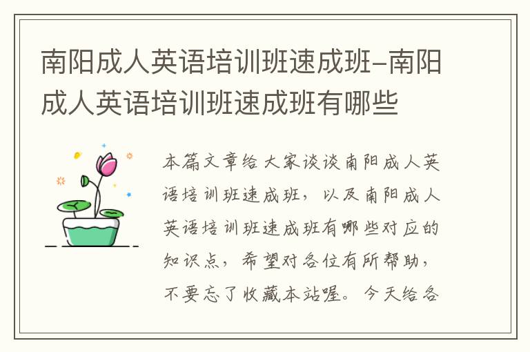 南阳成人英语培训班速成班-南阳成人英语培训班速成班有哪些