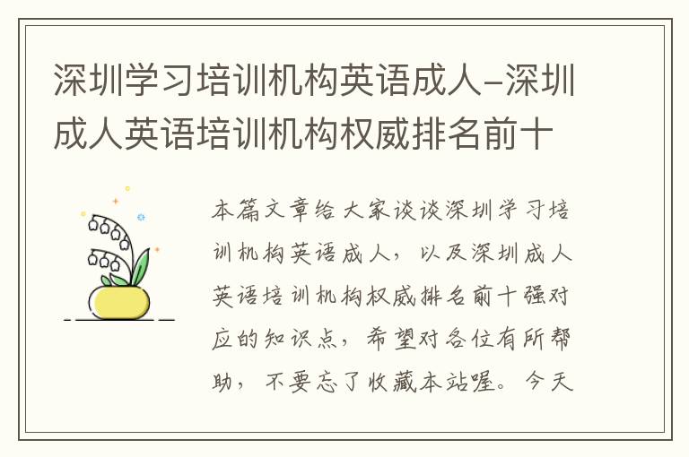 深圳学习培训机构英语成人-深圳成人英语培训机构权威排名前十强