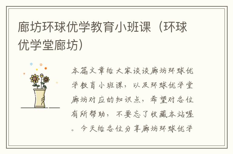 廊坊环球优学教育小班课（环球优学堂廊坊）