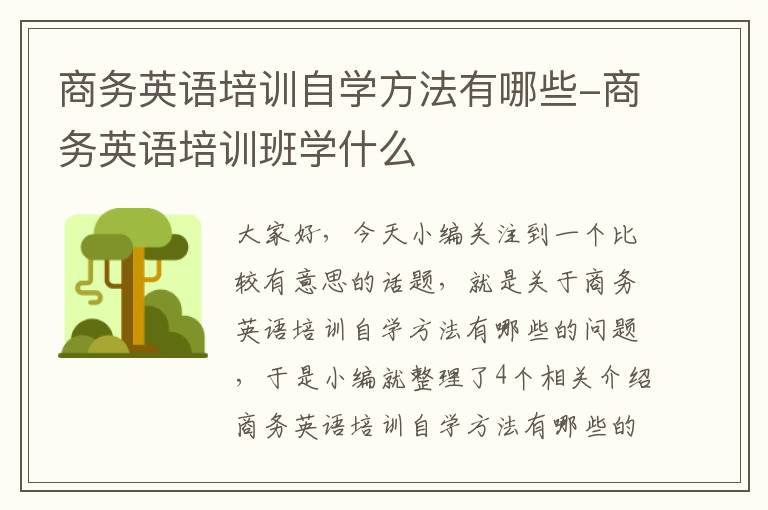 商务英语培训自学方法有哪些-商务英语培训班学什么