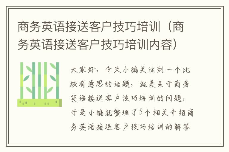 商务英语接送客户技巧培训（商务英语接送客户技巧培训内容）