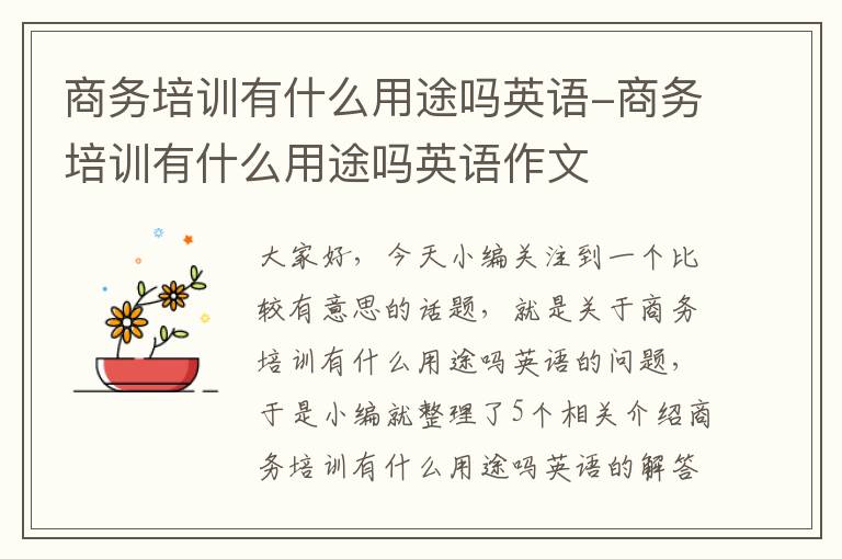 商务培训有什么用途吗英语-商务培训有什么用途吗英语作文