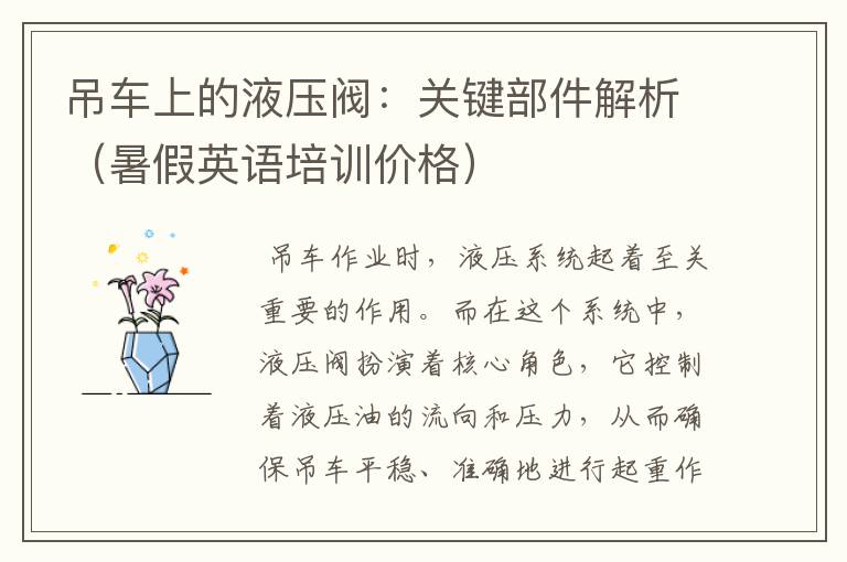 吊车上的液压阀：关键部件解析（暑假英语培训价格）