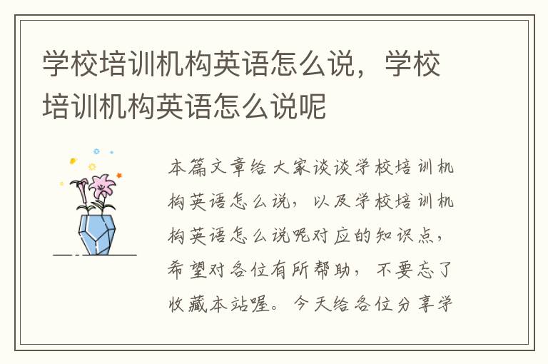 学校培训机构英语怎么说，学校培训机构英语怎么说呢