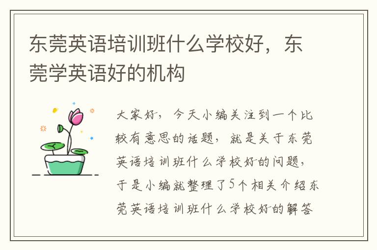 东莞英语培训班什么学校好，东莞学英语好的机构